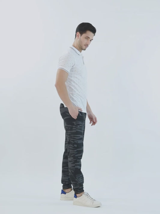 Men's Grey Camouflage Print Ankle Length Cargo