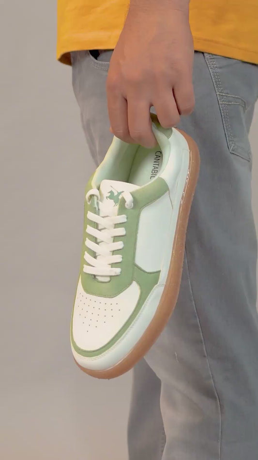 Men's White & Green Colorblock Casual Sneakers Shoes
