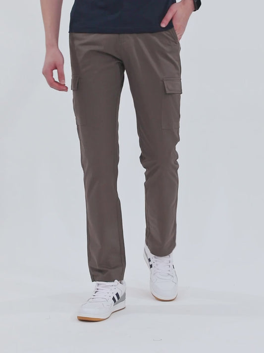 Men's Olive Green Solid Full Length Stretchable Cargo