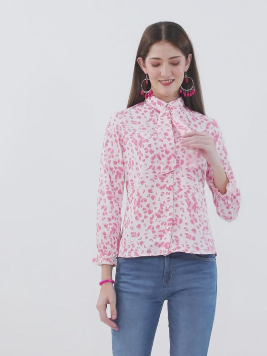 Women's Pink Printed Casual Top