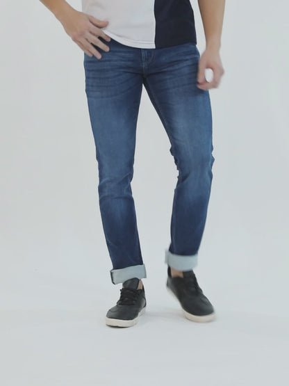 Men's Blue Solid Full Length Stretchable Jeans