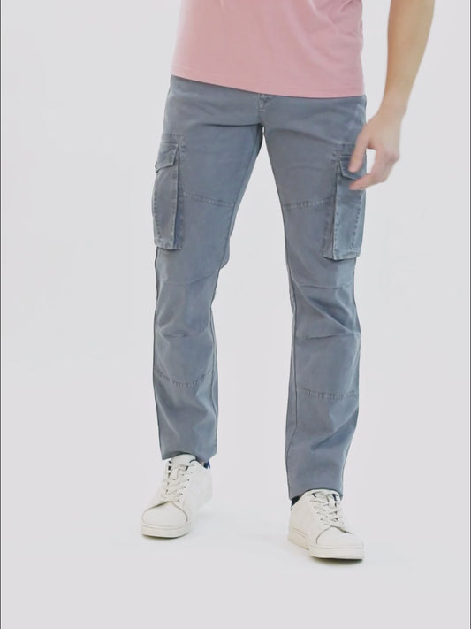 Men's Grey Solid Full Length Stretchable Cargo