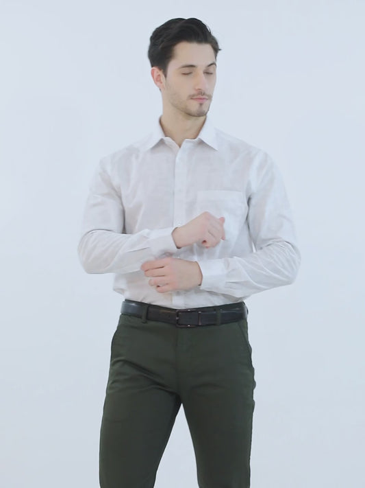 Men's White Formal Abstract Print Full Sleeve Shirt