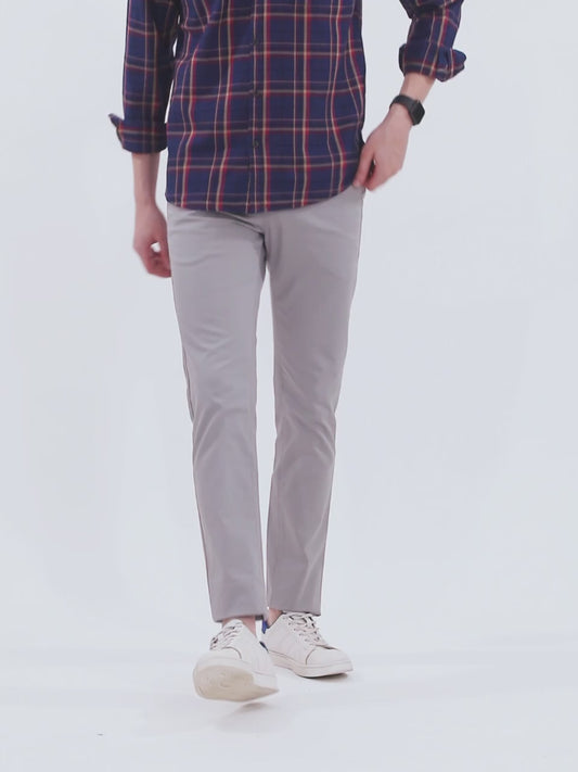 Men's Grey Self-Design Non-Pleated Stretchable Casual Trouser