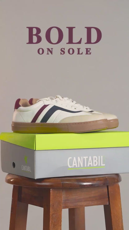 Men's White & Beige Colorblock Casual Sneakers