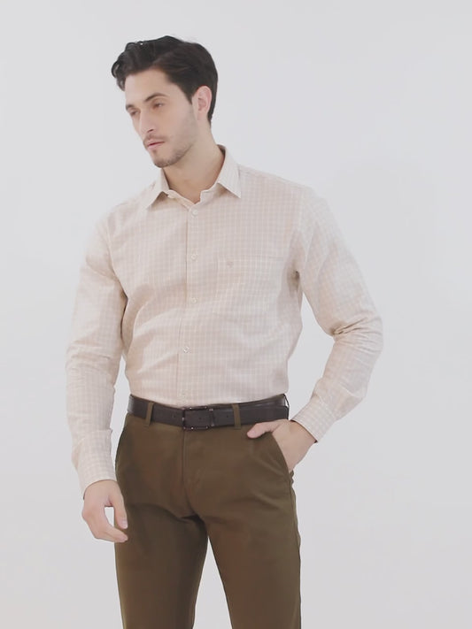 Men's Beige Formal Small Checks Full Sleeve Shirt