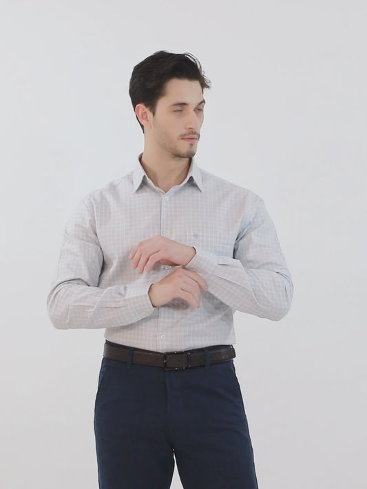 Men's Grey  Formal Small Checks Full Sleeve Shirt