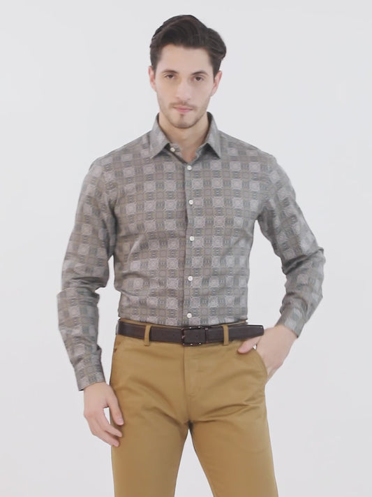 Formal Shirt for Men l Breathable & Soft with Color Fastness Regular Fit Spread Collar Neck Cotton Fabric Printed Pattern