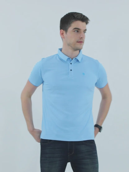 Men's Sky Blue Solid Polo Neck T-shirt