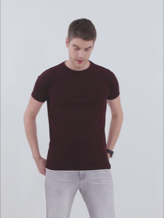 Men's Wine Regular Fit Solid Half Sleeve Casual T-Shirt