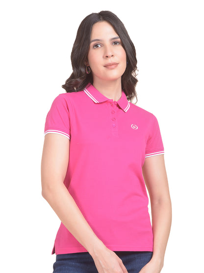 T-Shirt for Women | Breathable & Soft with Color Fastness Regular Fit Polo Neck Poly Cotton Fabric Solid Pattern