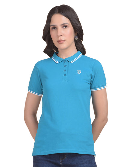 T-Shirt for Women | Breathable & Soft with Color Fastness Regular Fit Polo Neck Poly Cotton Fabric Solid Pattern