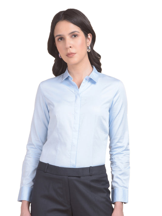 Formal Shirt for Women l Breathable & Soft with Color Fastness Slim Fit Cotton Fabric Solid Pattern