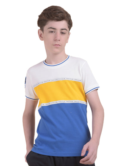 Casual T-Shirt for Boys l Breathable & Soft with Color Fastness Regular Fit Round Neck Polycotton Fabric  Pattern Colourblocked