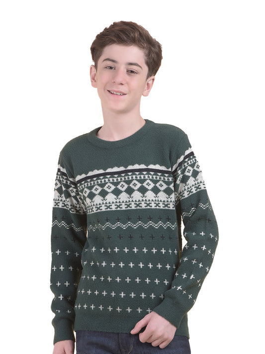 Casual Sweater for Kids l Breathable & Soft with Color Fastness Regular Fit Round Neck Woven Pattern Woolen Fabric