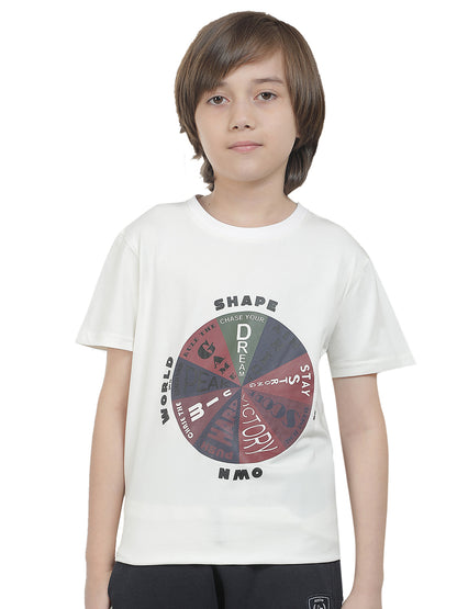 Casual T-Shirt for Boys l Breathable & Soft with Color Fastness Regular Fit Round Neck Cotton Blend Fabric Printed Pattern