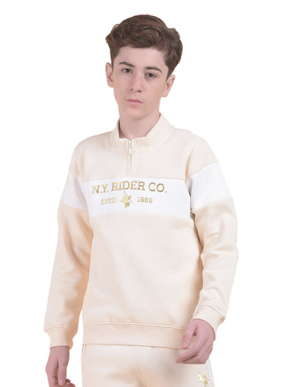 Casual Sweatshirt for Boys l Breathable & Soft with Color Fastness Regular Fit Mock Neck Fleece Fabric Printed Pattern