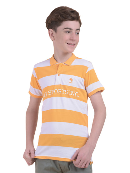 Casual T-Shirt for Boys l Breathable & Soft with Color Fastness Regular Fit Polo Neck Polycotton Fabric Striped Pattern