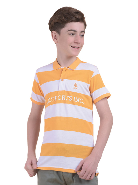 Casual T-Shirt for Boys l Breathable & Soft with Color Fastness Regular Fit Polo Neck Polycotton Fabric Striped Pattern