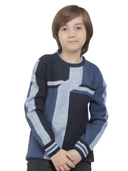 Casual Sweater for Kids l Breathable & Soft with Color Fastness Regular Fit Round Neck Colourblocked Pattern Woolen Fabric