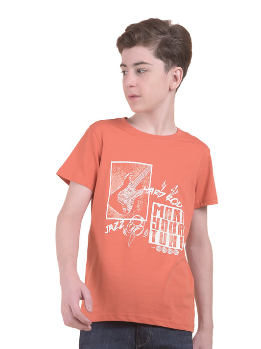 Casual T-Shirt for Boys l Breathable & Soft with Color Fastness Regular Fit Round Neck Cotton Blend Fabric Printed Pattern
