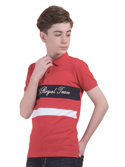 Casual T-Shirt for Boys l Breathable & Soft with Color Fastness Regular Fit Polo Neck Polycotton Fabric ColourBlocked Pattern