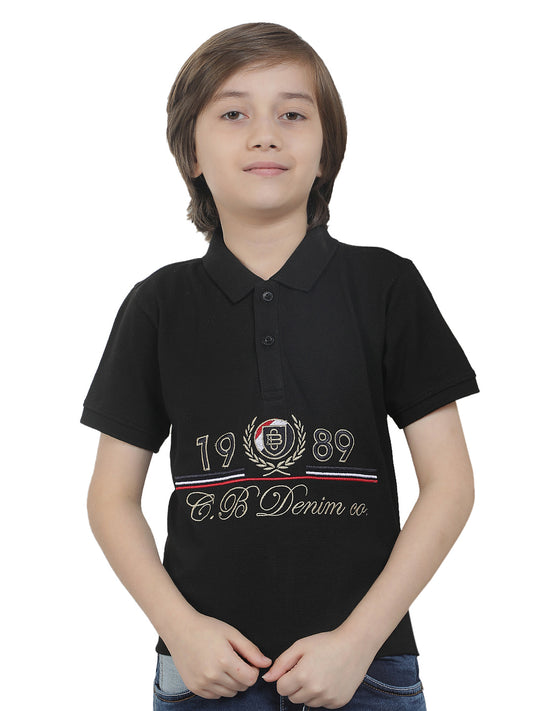 Casual T-Shirt for Boys l Breathable & Soft with Color Fastness Regular Fit Polo Neck Polycotton Fabric Embroidered Pattern