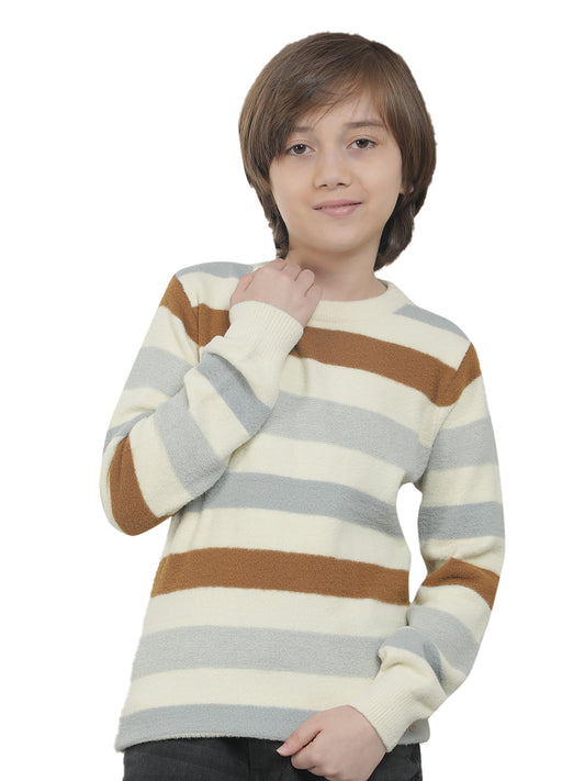 Casual Sweater for Kids l Breathable & Soft with Color Fastness Regular Fit Round Neck Striped Pattern Woolen Fabric