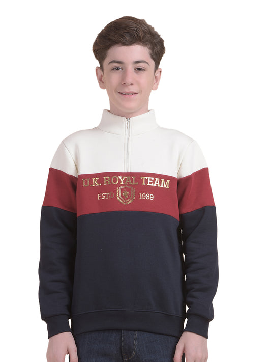Casual Sweatshirt for Boys l Breathable & Soft with Color Fastness Regular Fit Mock Neck Fleece Fabric Colourblocked Pattern