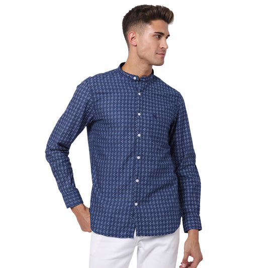 Cantabil Cotton Printed Blue Full Sleeve Casual Shirt for Men with Pocket (6928170221707)