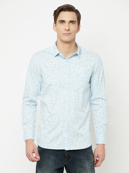 Cantabil Cotton Printed Sky Blue Full Sleeve Casual Shirt for Men with Pocket (6827842306187)