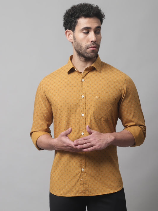 Cantabil Cotton Mustard Printed Full Sleeve Casual Shirt for Men with Pocket (7070269964427)