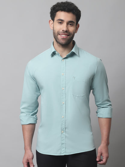 Cantabil Cotton Blend Solid Light Green Full Sleeve Casual Shirt for Men with Pocket (7070366859403)