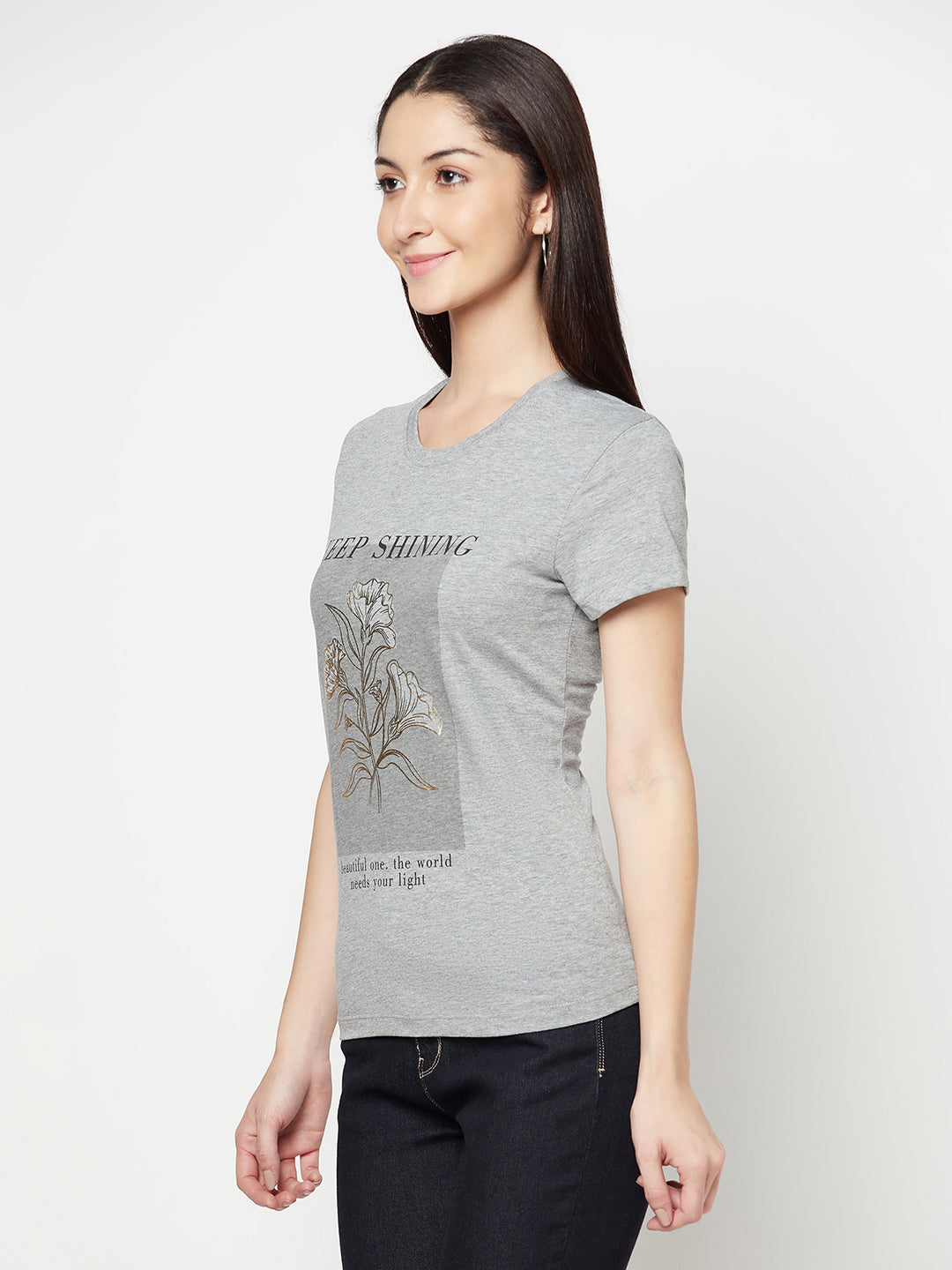 Cantabil Women's Grey Melange T-Shirts (6822453510283)