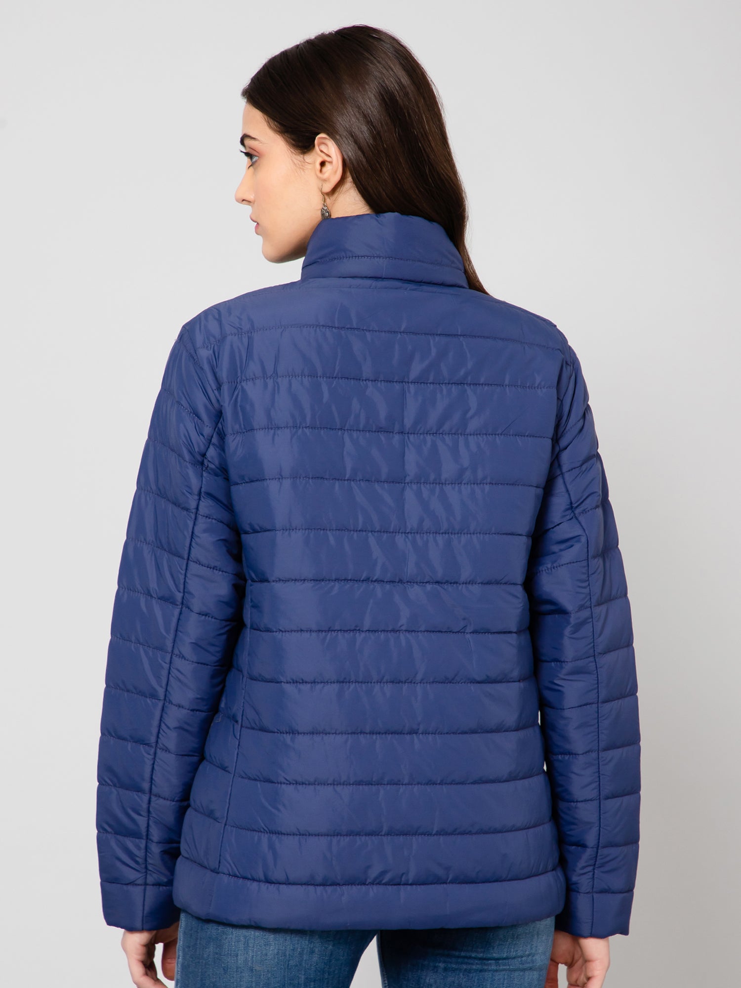 Women s Casual Ink Blue Quilted Jacket Cantabil