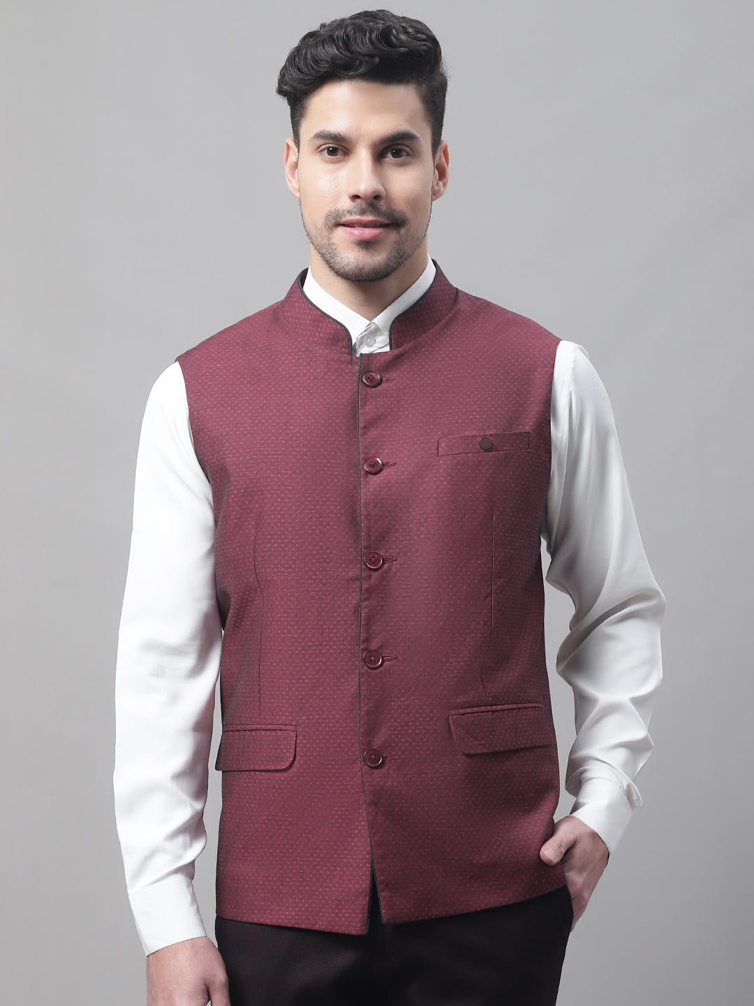 Cantabil Men's Burgundy Waist Coat (7082526703755)