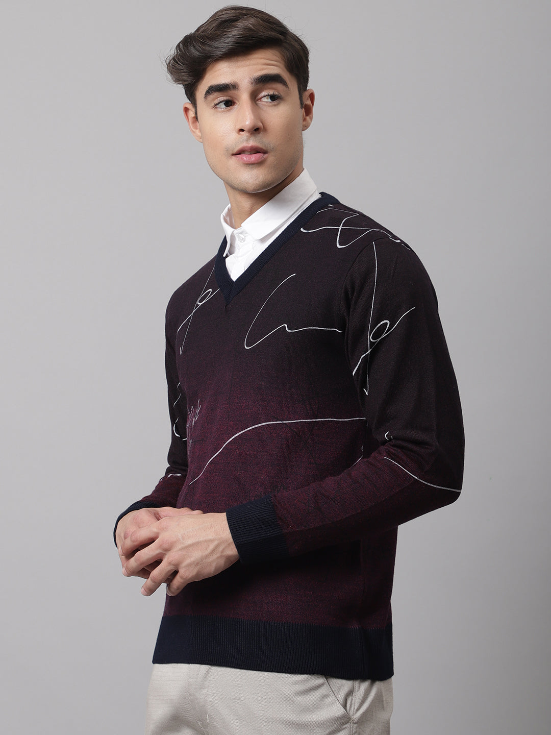 Cantabil Men Maroon Mix Sweater (7045802852491)