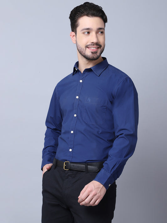 Cantabil Cotton Solid Navy Blue Full Sleeve Regular Fit Formal Shirt for Men with Pocket (7053773701259)