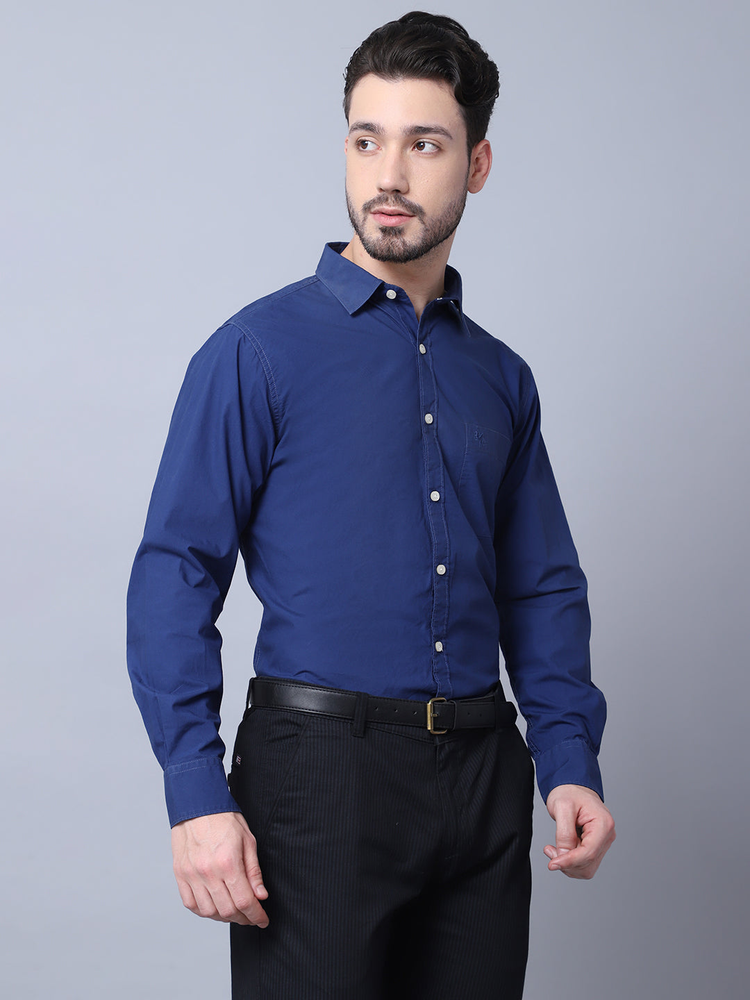 Cantabil Cotton Solid Navy Blue Full Sleeve Regular Fit Formal Shirt for Men with Pocket (7053773701259)