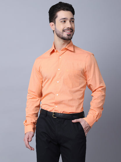 Cantabil Men Orange Cotton Blend Solid Full Sleeves Regular Fit Formal Shirt with Pocket (7053803192459)