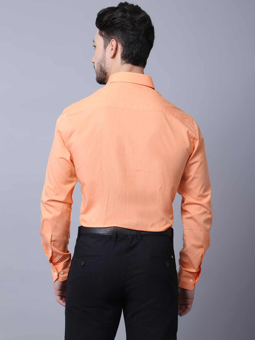 Cantabil Men Orange Cotton Blend Solid Full Sleeves Regular Fit Formal Shirt with Pocket (7053803192459)