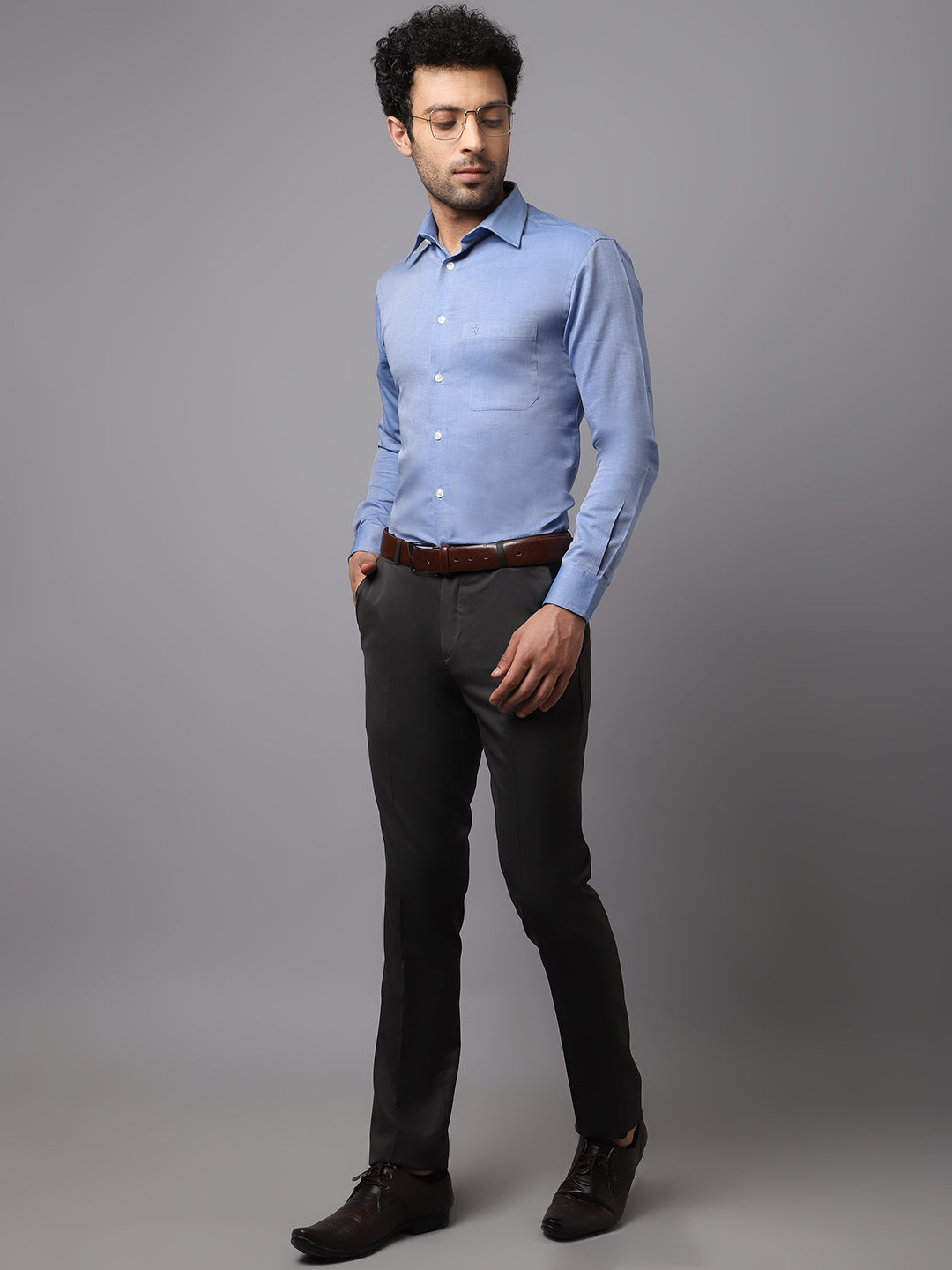 Trendy Navy Blue Shirt and Black Pants For Men