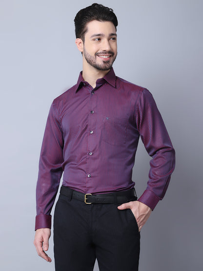 Cantabil Cotton Blend Striped Purple Full Sleeve Regular Fit Formal Shirt for Men with Pocket (7053895336075)