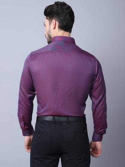 Cantabil Cotton Blend Striped Purple Full Sleeve Regular Fit Formal Shirt for Men with Pocket (7053895336075)