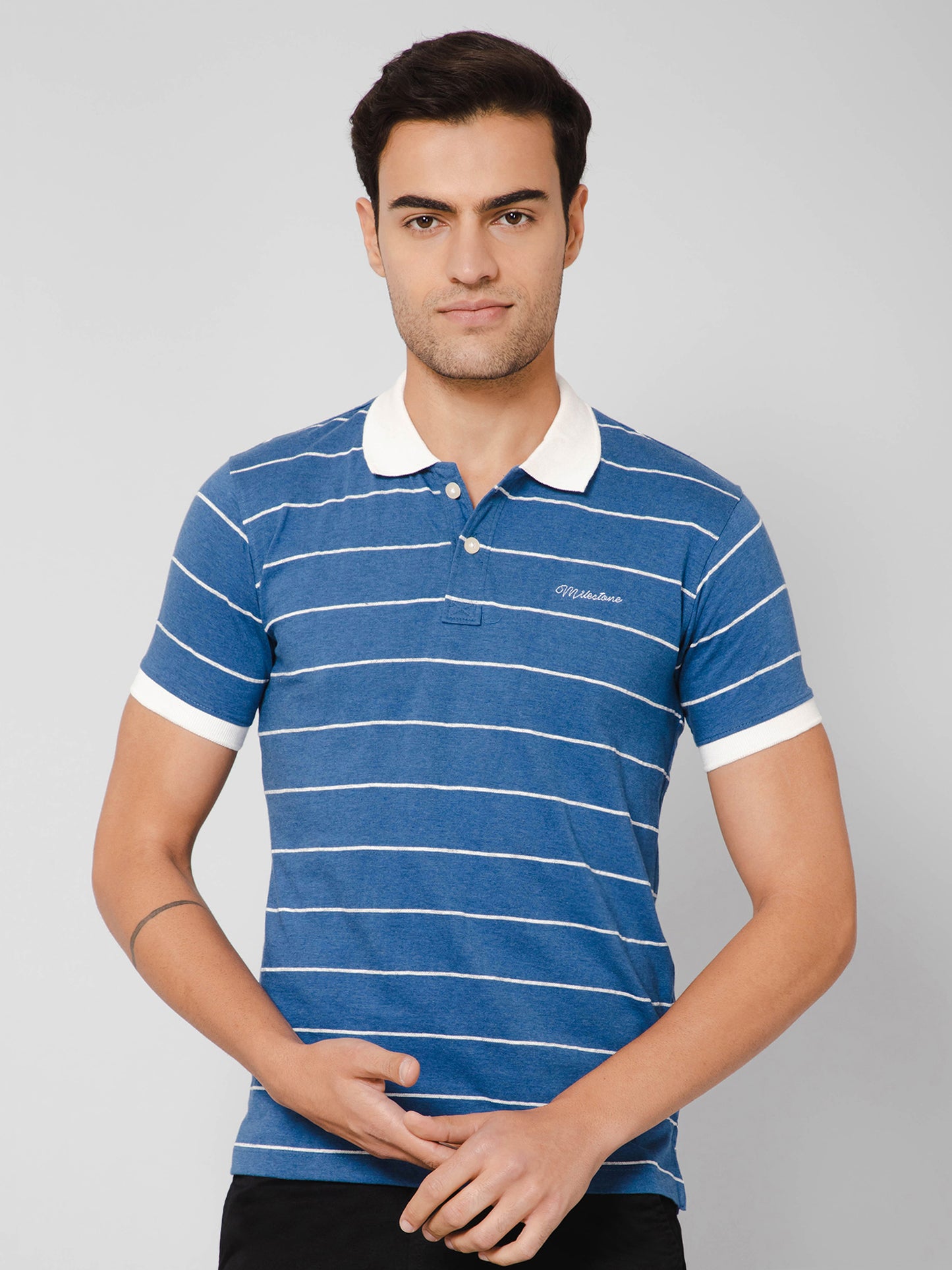 Cantabil Men Blue Melange T-Shirt (7114315399307)