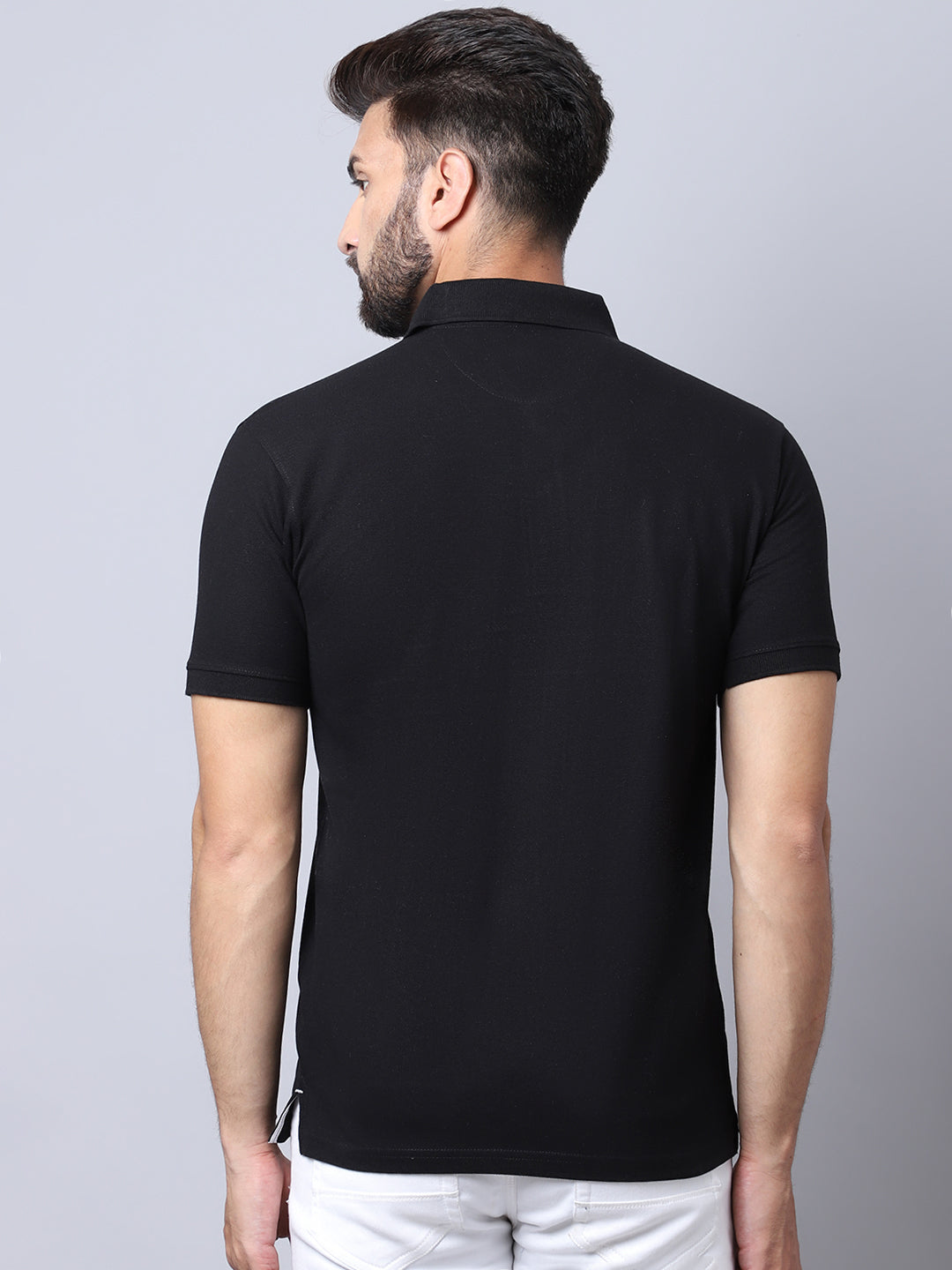 Cantabil Men Black Casual Polo Neck T-Shirt (7018672160907)