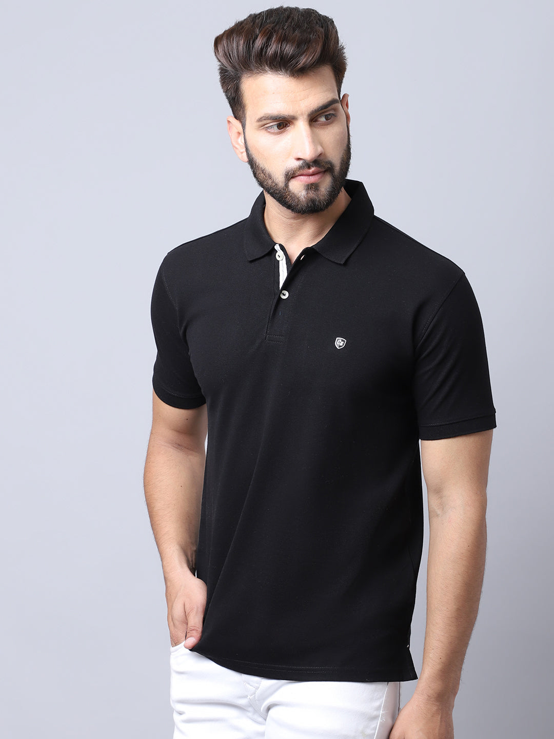 Cantabil Men Black Casual Polo Neck T-Shirt (7018672160907)