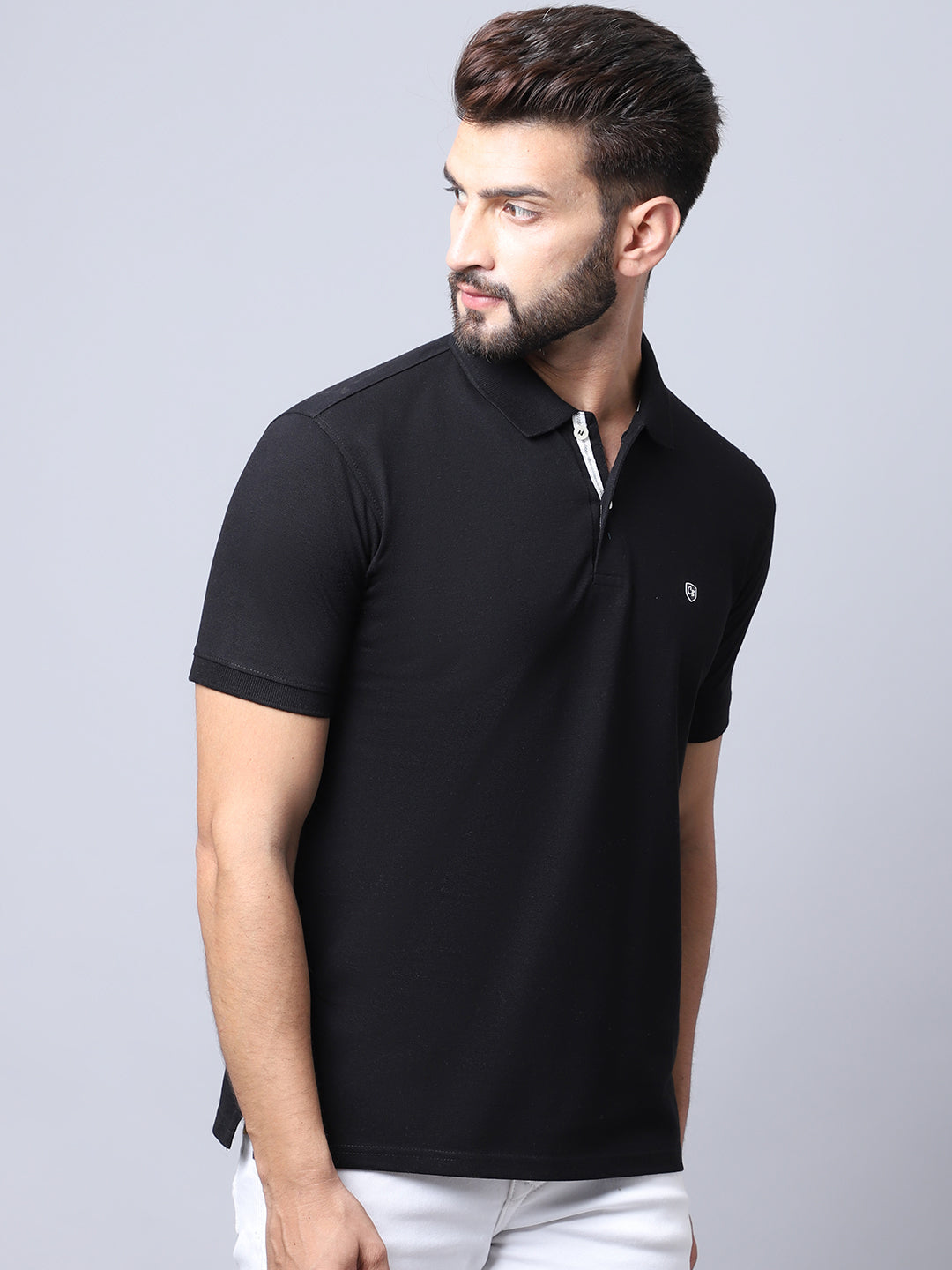 Cantabil Men Black Casual Polo Neck T-Shirt (7018672160907)