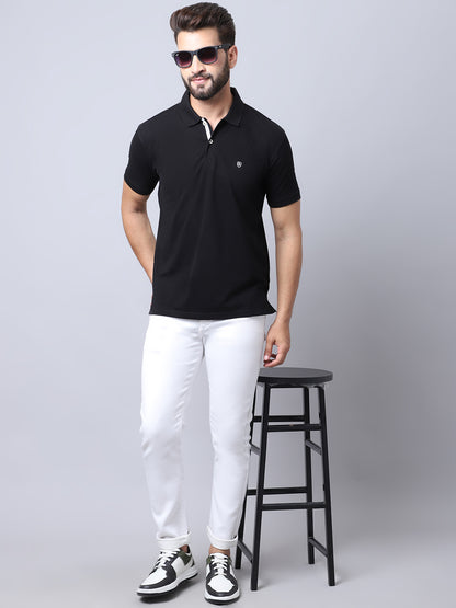 Cantabil Men Black Casual Polo Neck T-Shirt (7018672160907)