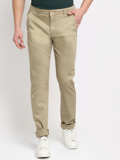 Cantabil Men Khaki Cotton Blend Solid Regular Fit Casual Trouser (6729700999307)